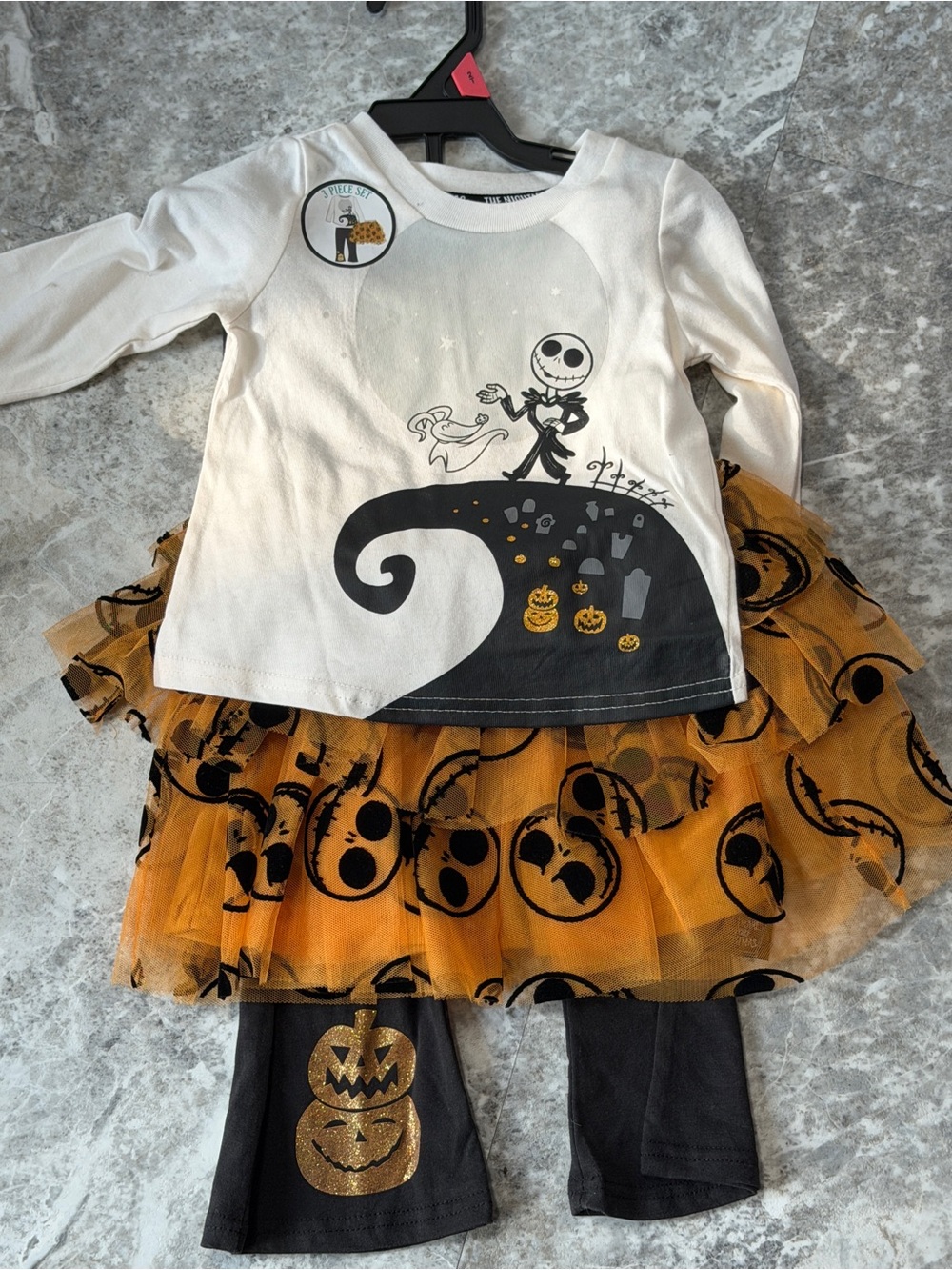 Disney Nightmare Before Christmas Girls 2T 3 Piece Outfit Jack Skellington NWT